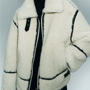 Zara Women's Cream Sherpa Jacket